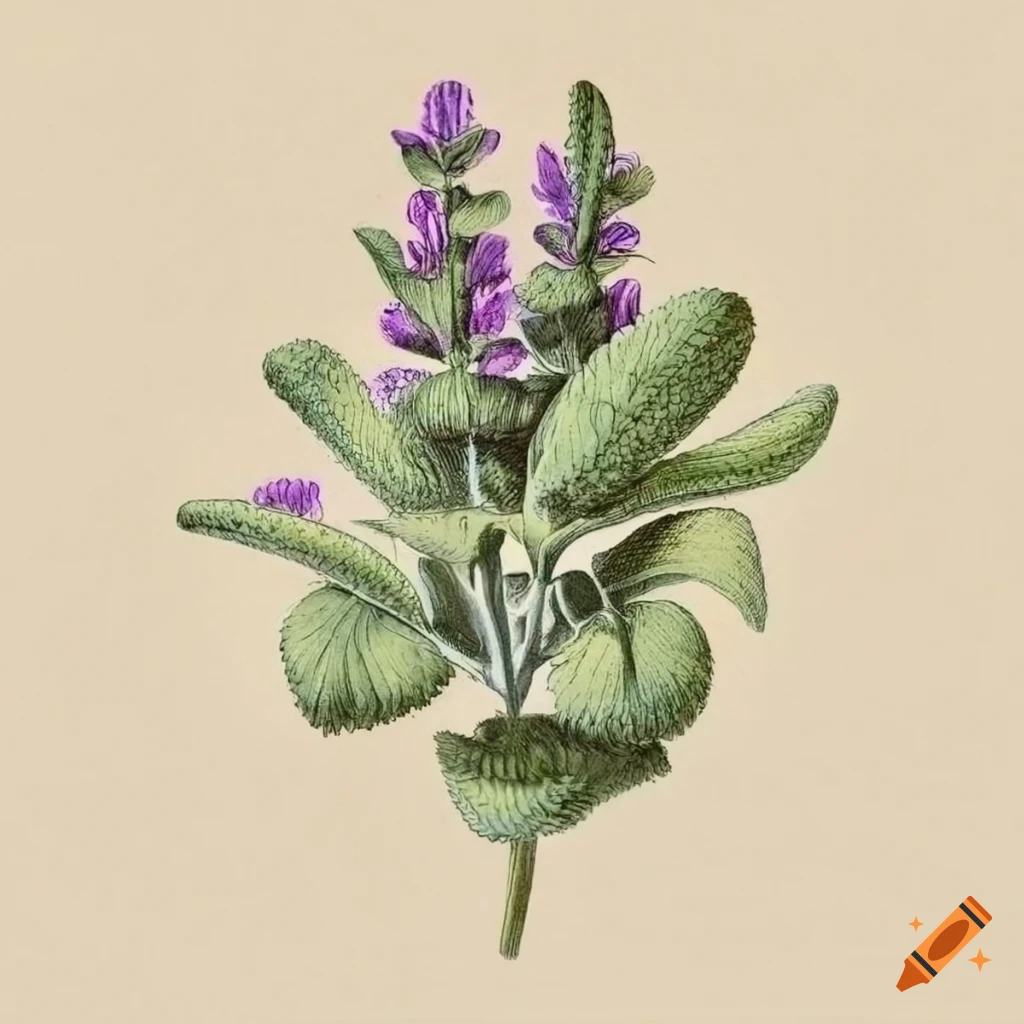 Intricate vintage botanical illustration of Sage plant