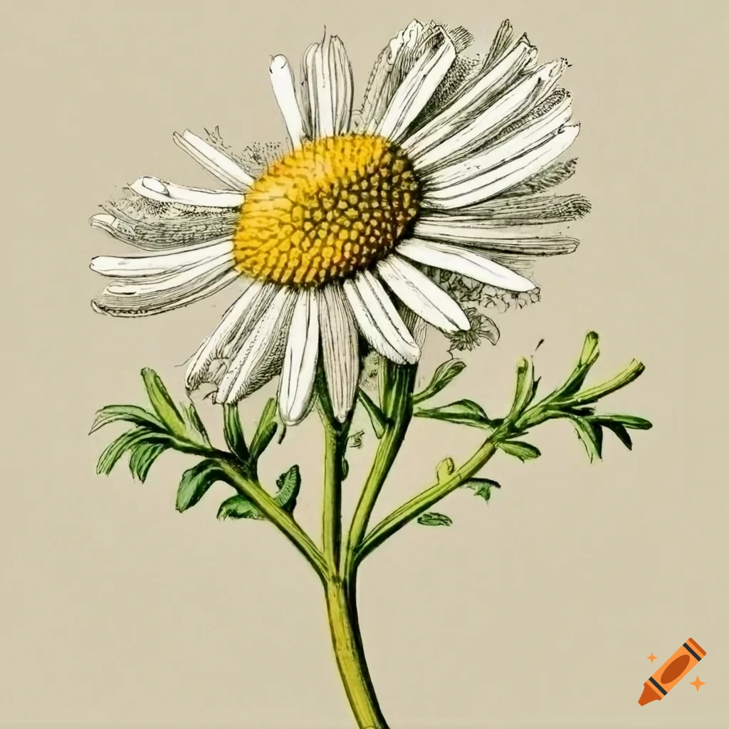 Vintage botanical drawing of German Chamomile Matricaria recutita plant