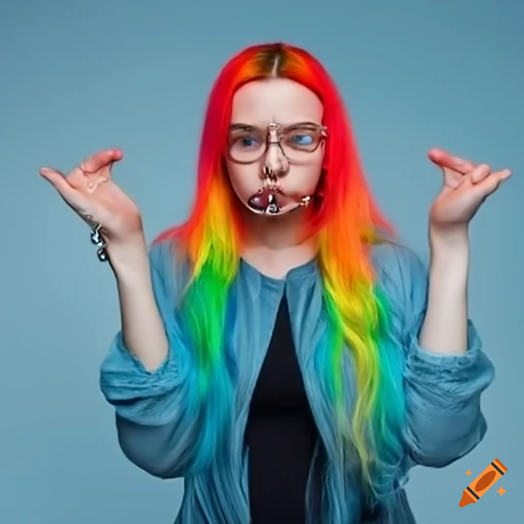 Confused female student with septum piercing and colorful hair