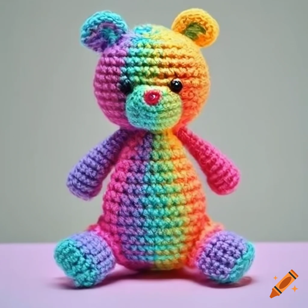 Cute colorful bear crochet doll kissing