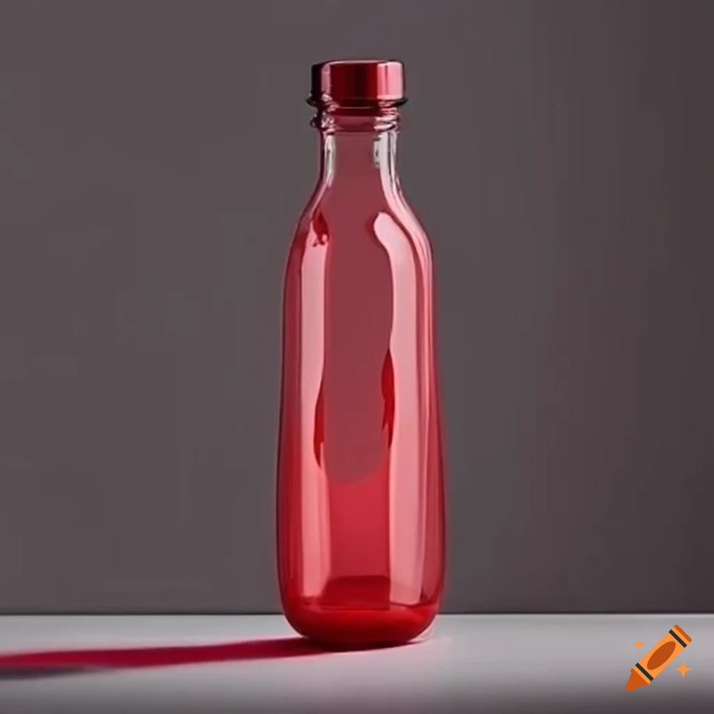 Botella de vidrio con agua roja de forma moderna