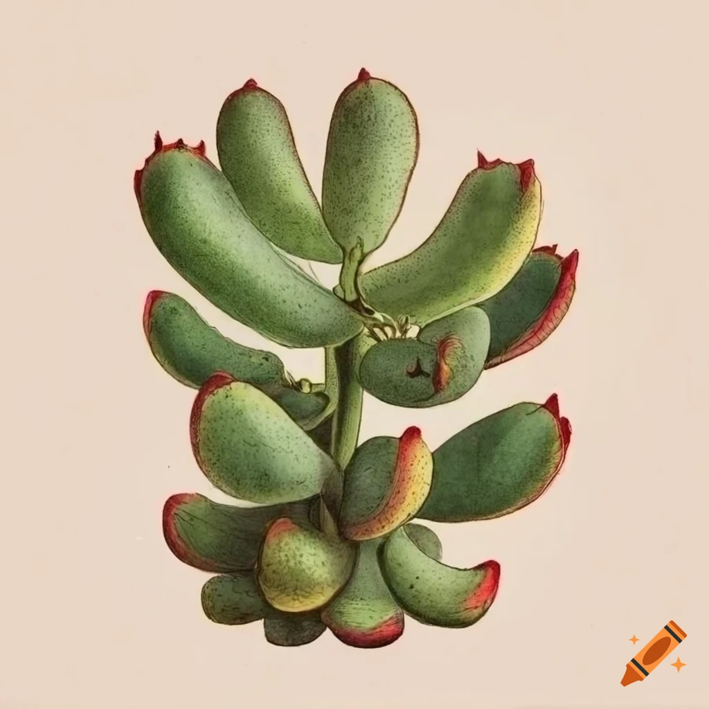 Detailed vintage botanical illustration of cotyledon tomentosa bear paw plant