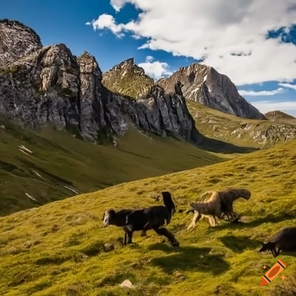 Courageous shepherd guiding flock through rocky mountains