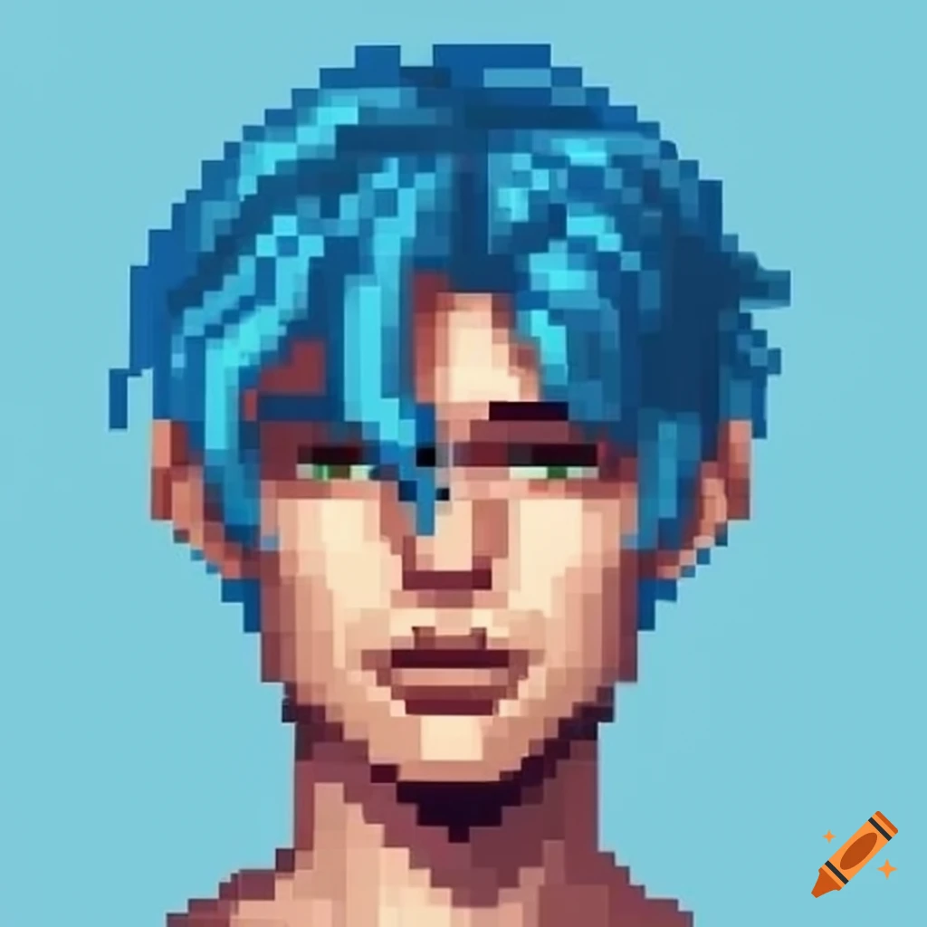 Pixel RPG male avatar with blue hair
