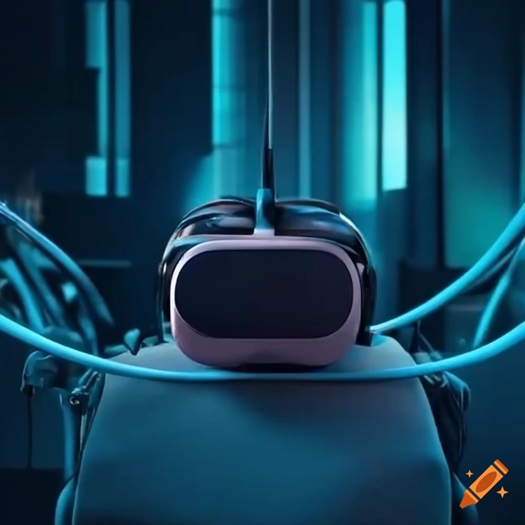 Modern virtual reality headset setup with cables on Craiyon