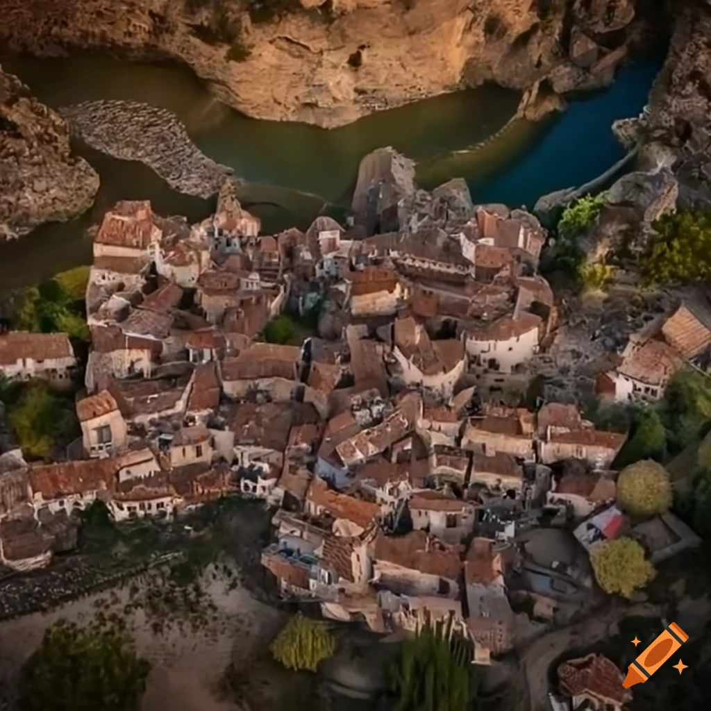 Top view of a medieval Mediterranean fisher's village