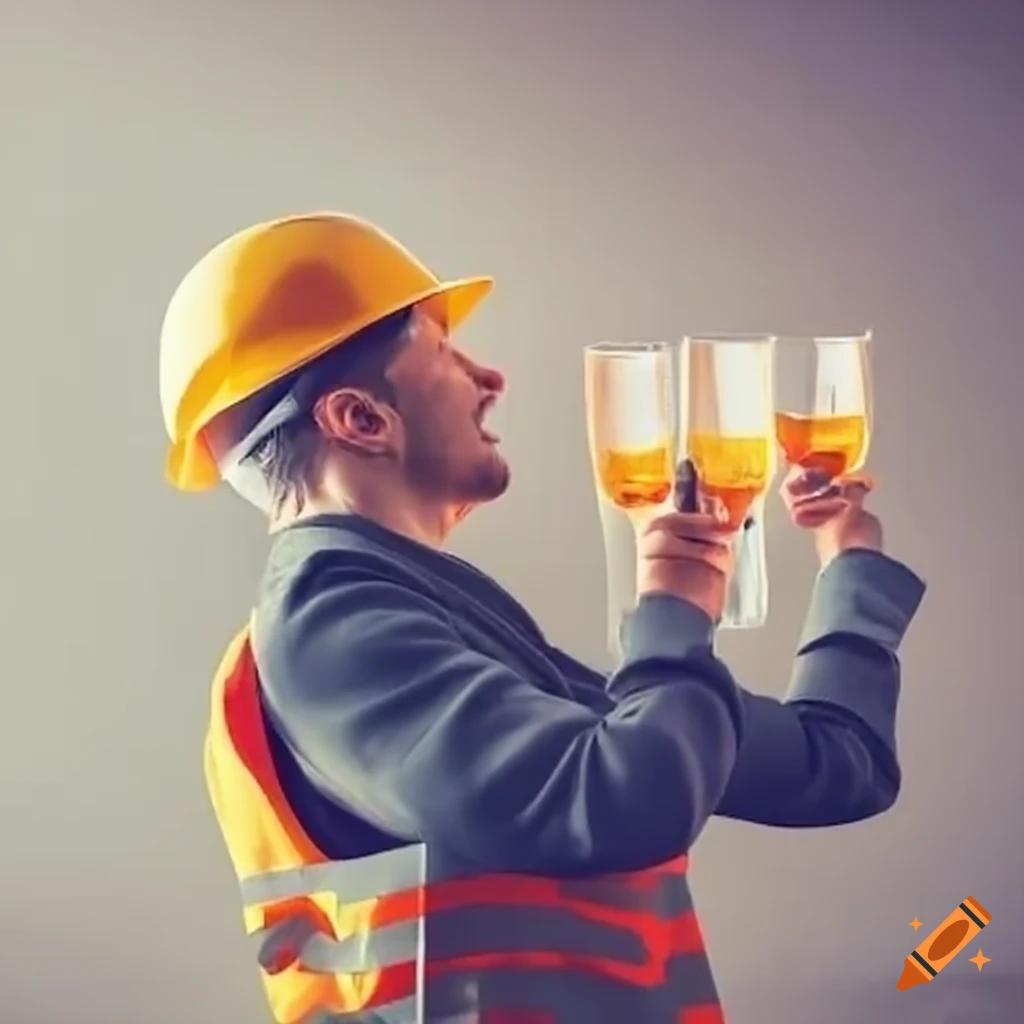 Constructors having a pleasant break and raising a toast on a building site