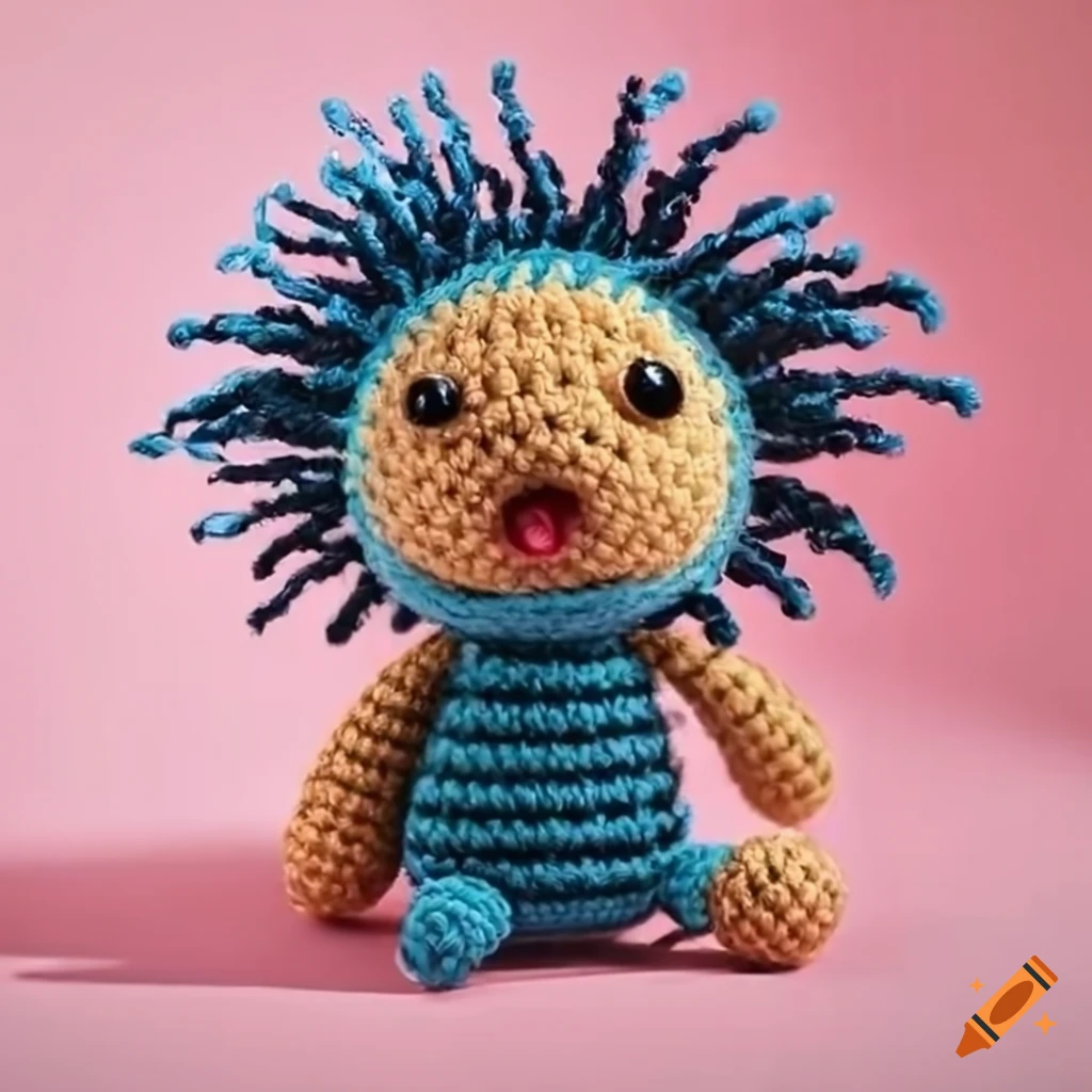 Cute porcupine crochet doll eating a snake