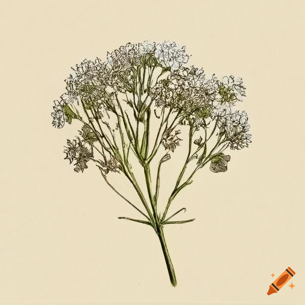 Intricate vintage botanical illustration of Gypsophila plant