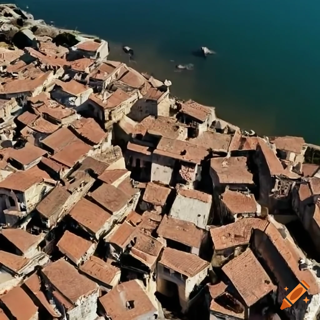 Overhead view of a medieval Mediterranean fishers' village