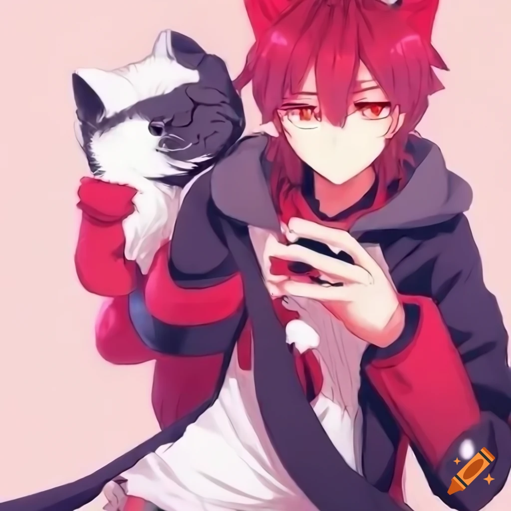 Anime catboy with red hair on Craiyon