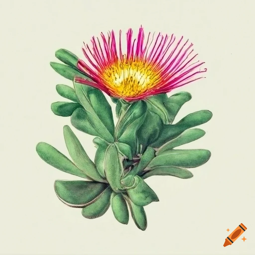 Detailed vintage botanical drawing of Ice Plant Delosperma