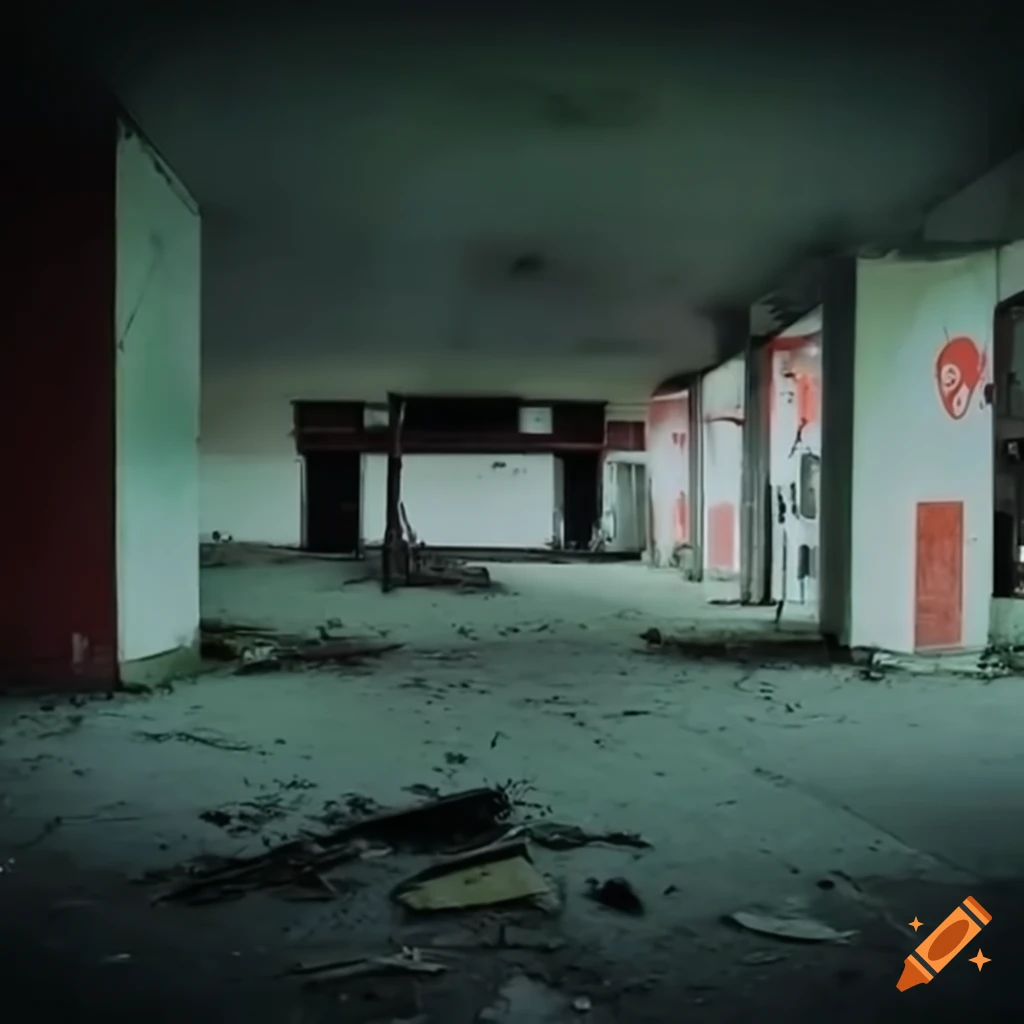 Creepy abandoned gas station at 3am in a liminal space