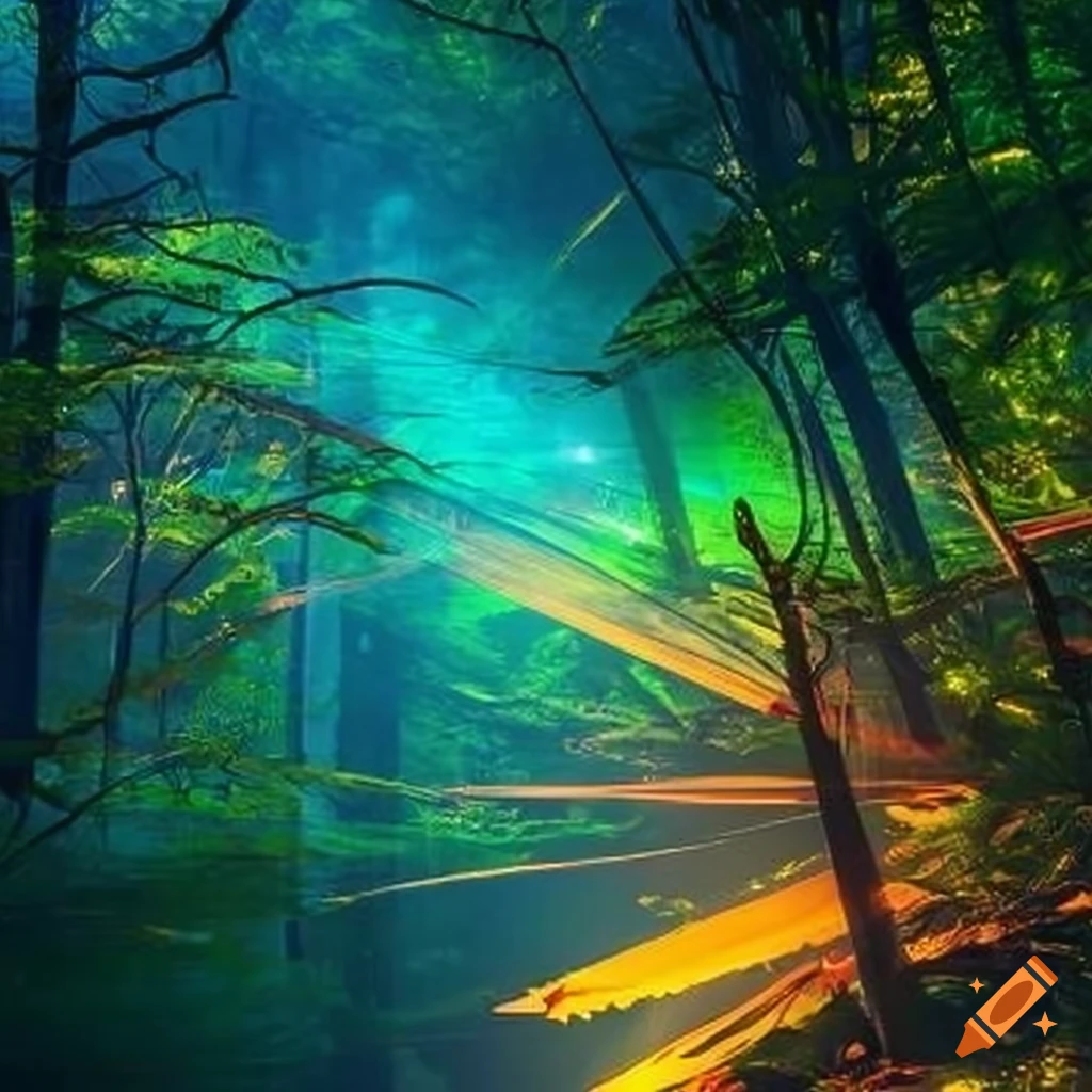 Prism-lit rays piercing through foliage