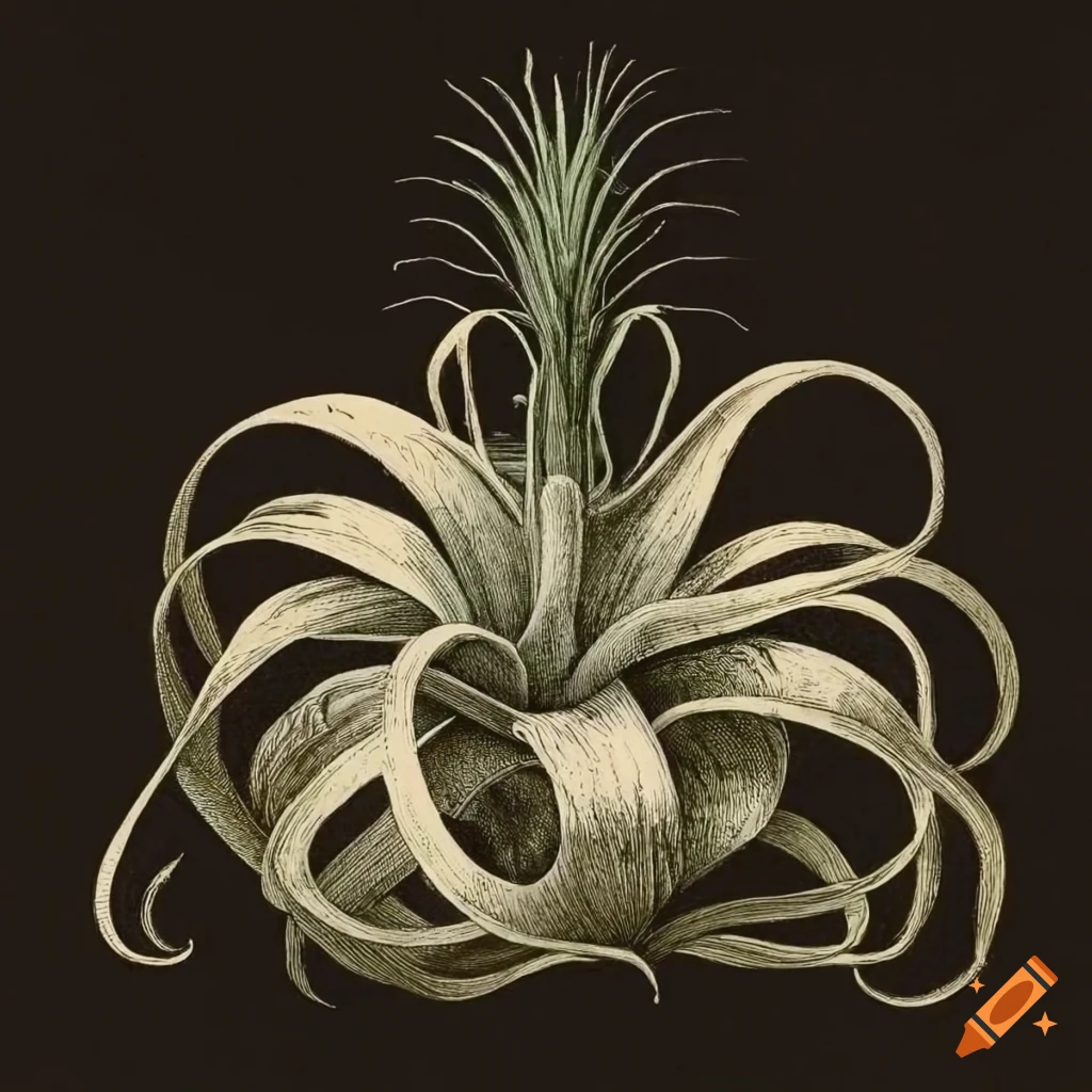 Vintage botanical illustration of Tillandsia xerographica plant flower