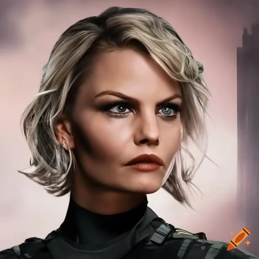 Jennifer Morrison with short hair in a tactical bodysuit