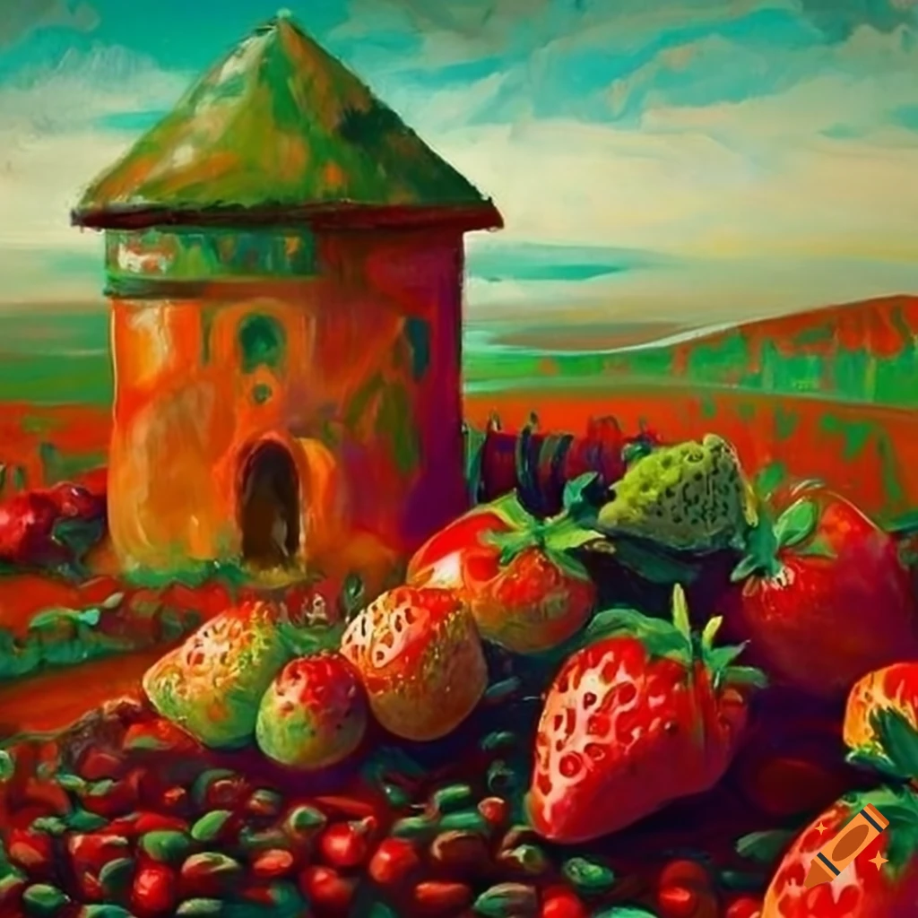Vibrant fields of juicy strawberries in a Rembrandt-inspired painting