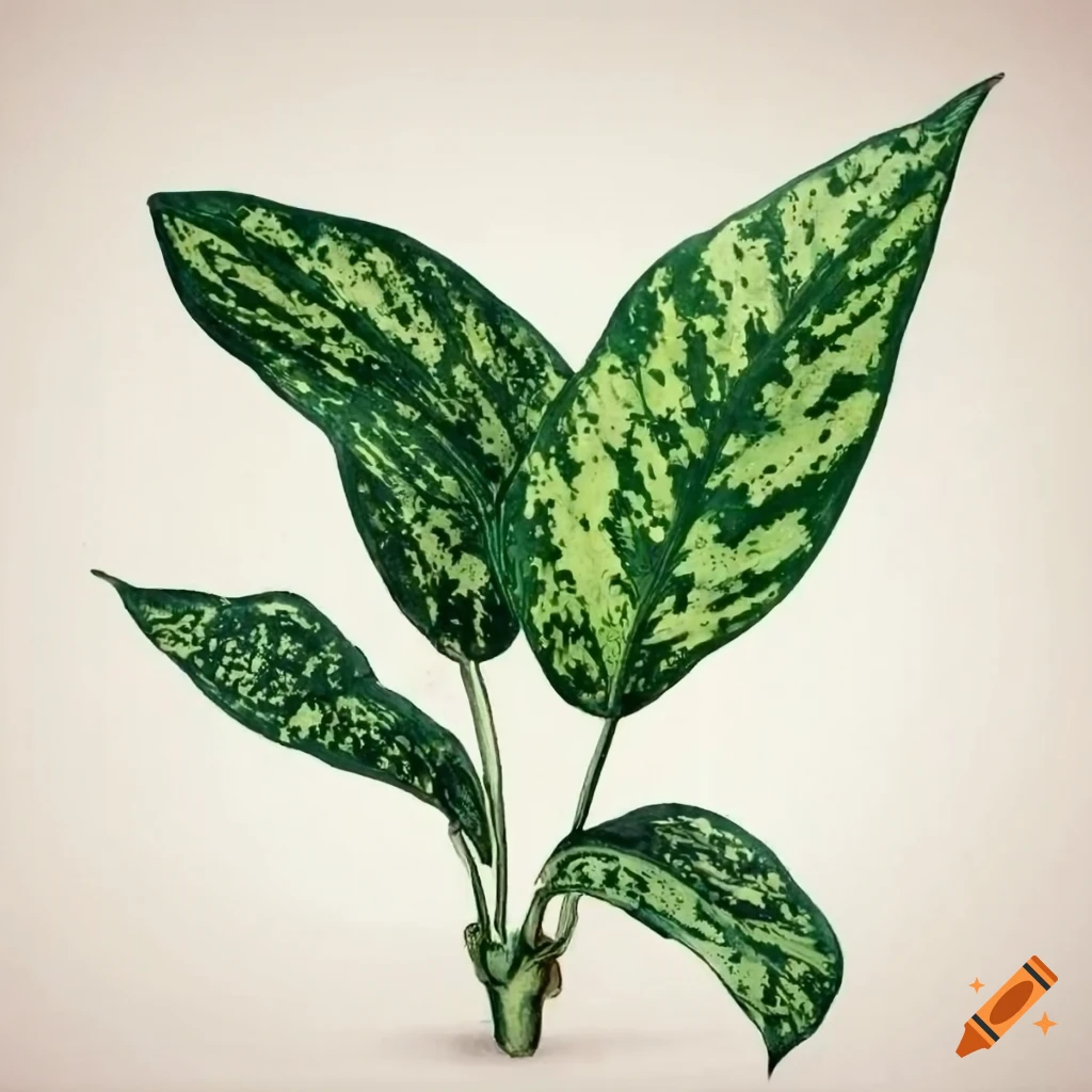 Vintage botanical illustration of Aglaonema commutatum plant