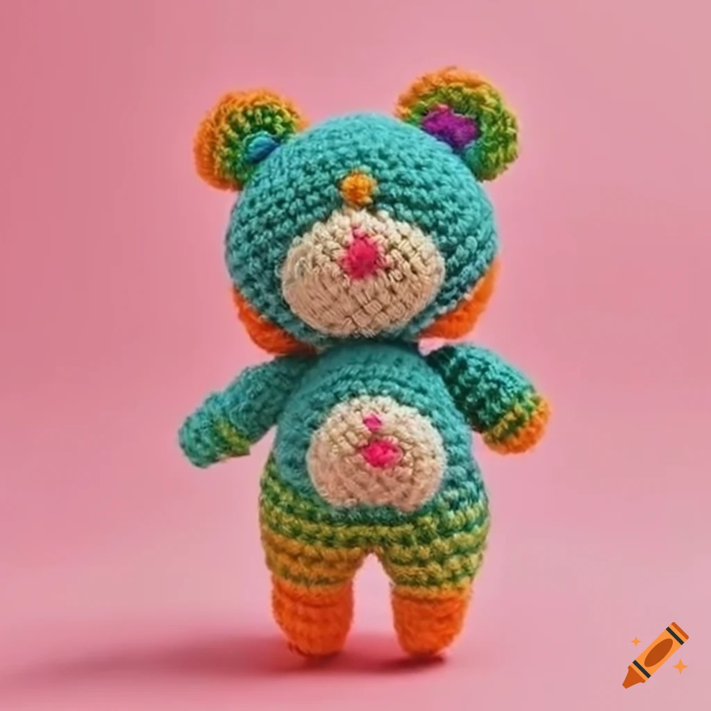 Cute colorful bear crochet doll kissing