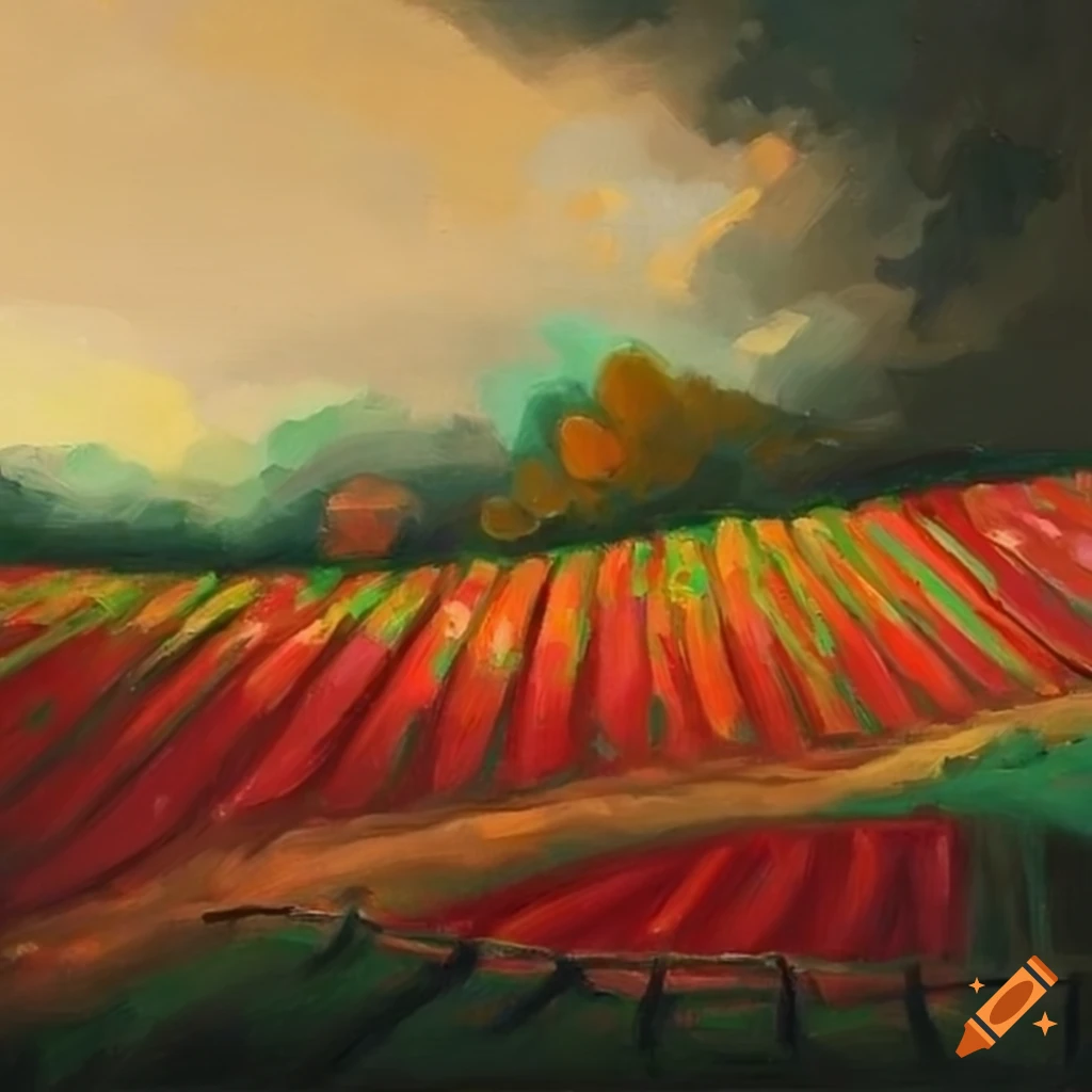 Vibrant fields of juicy strawberries in a Rembrandt-inspired painting