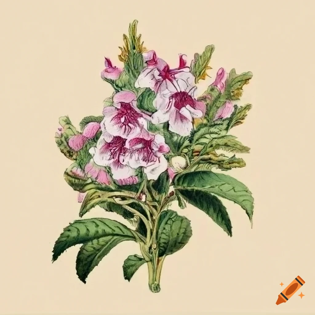 Intricate vintage botanical illustration of satureja hortensis plant on