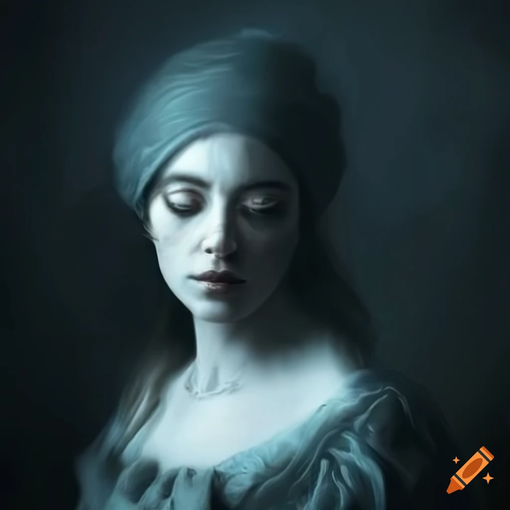 Nerine Storm Thompson as a Victorian ghost in the cold, dark, mysterious atmosphere with fog