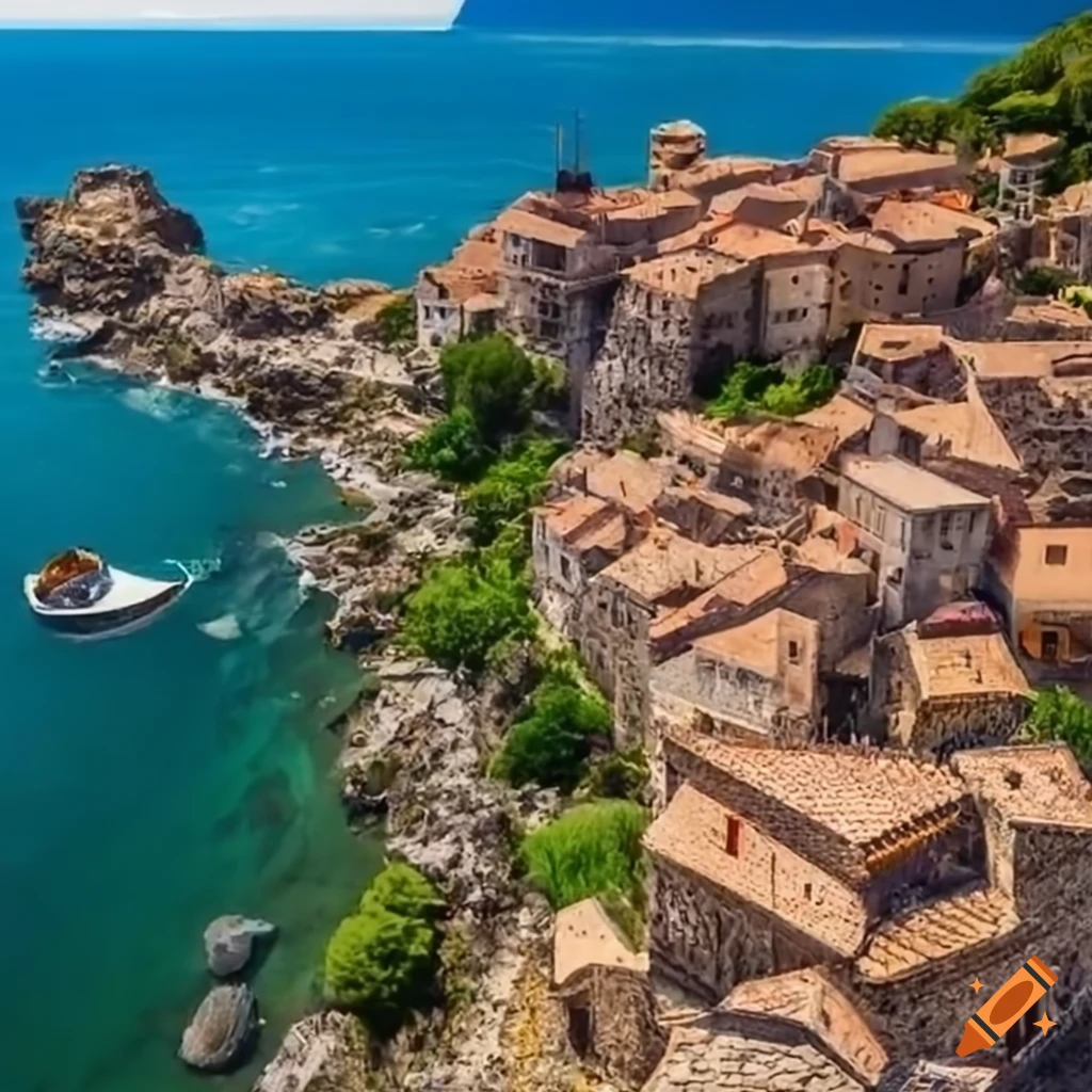 Top view of a medieval Mediterranean fisher's village