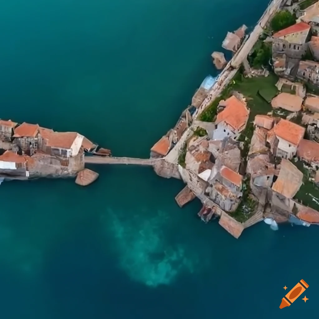Overhead view of a medieval Mediterranean fisher's village