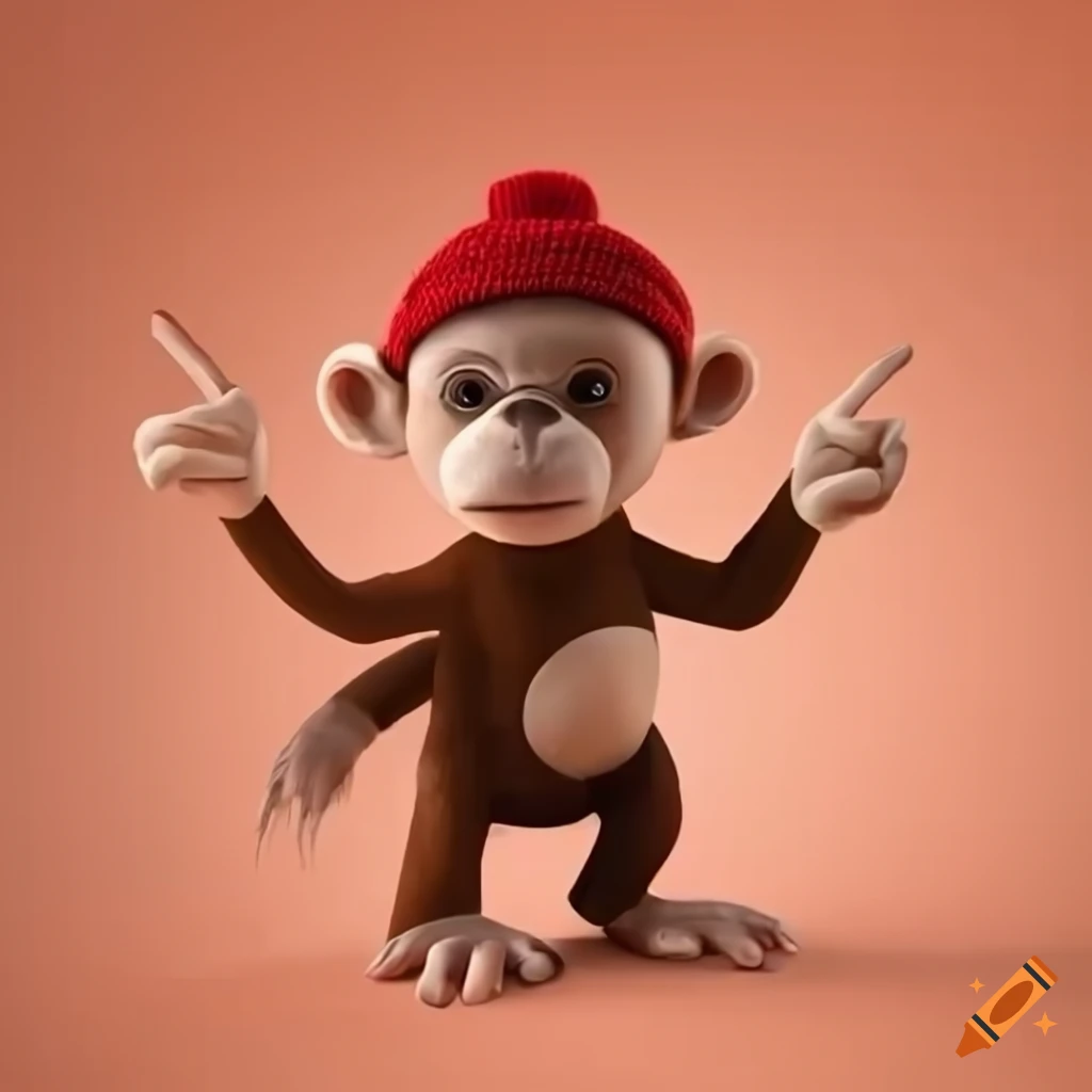 Cartoon monkey with a beanie pointing at a green stock chart