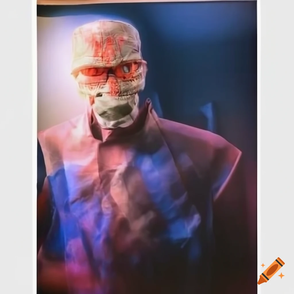 Gordon Freeman inside a colorful translucent plastic bag in a studio photo with vivid colors