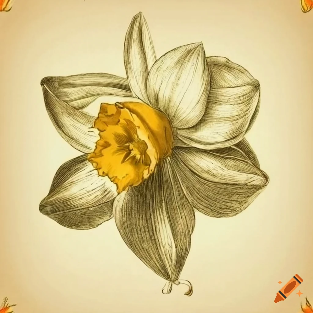 Vintage botanical illustration of a Daffodil plant