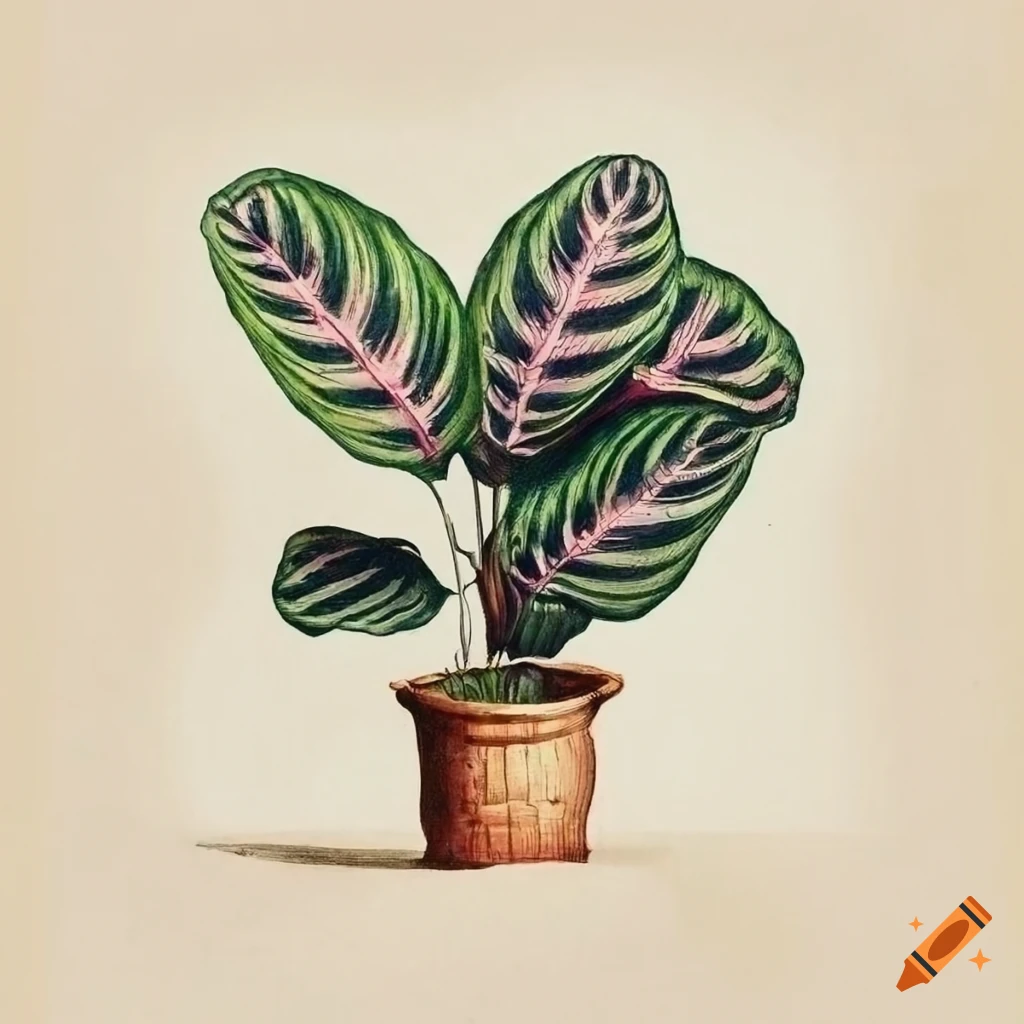 Vintage botanical illustration of calathea peacock plant