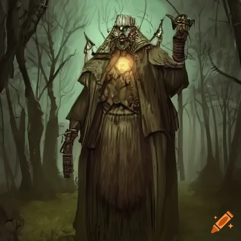 Evil druidic cult member in a diesel-punk fantasy setting