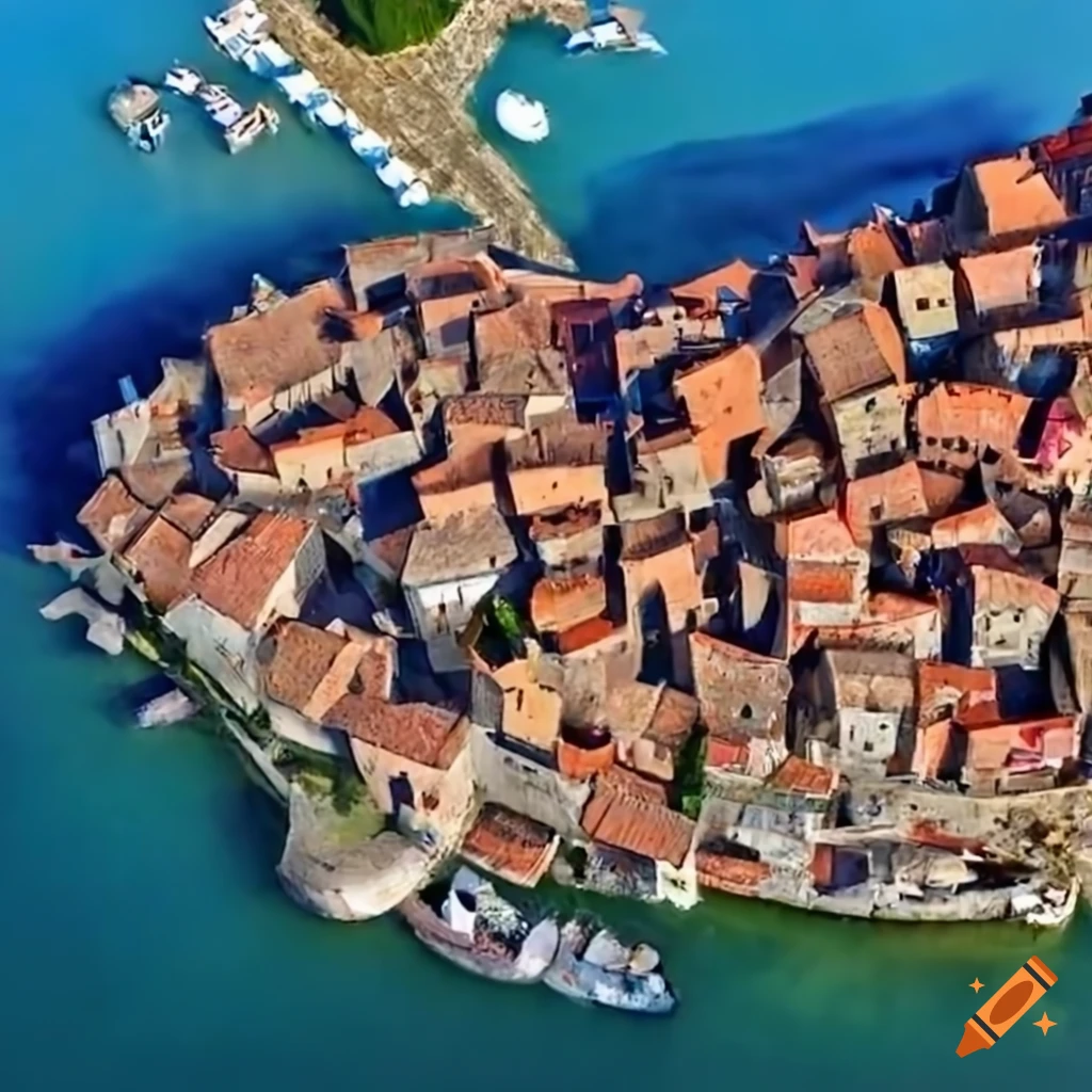 Overhead view of a medieval Mediterranean fisher's village