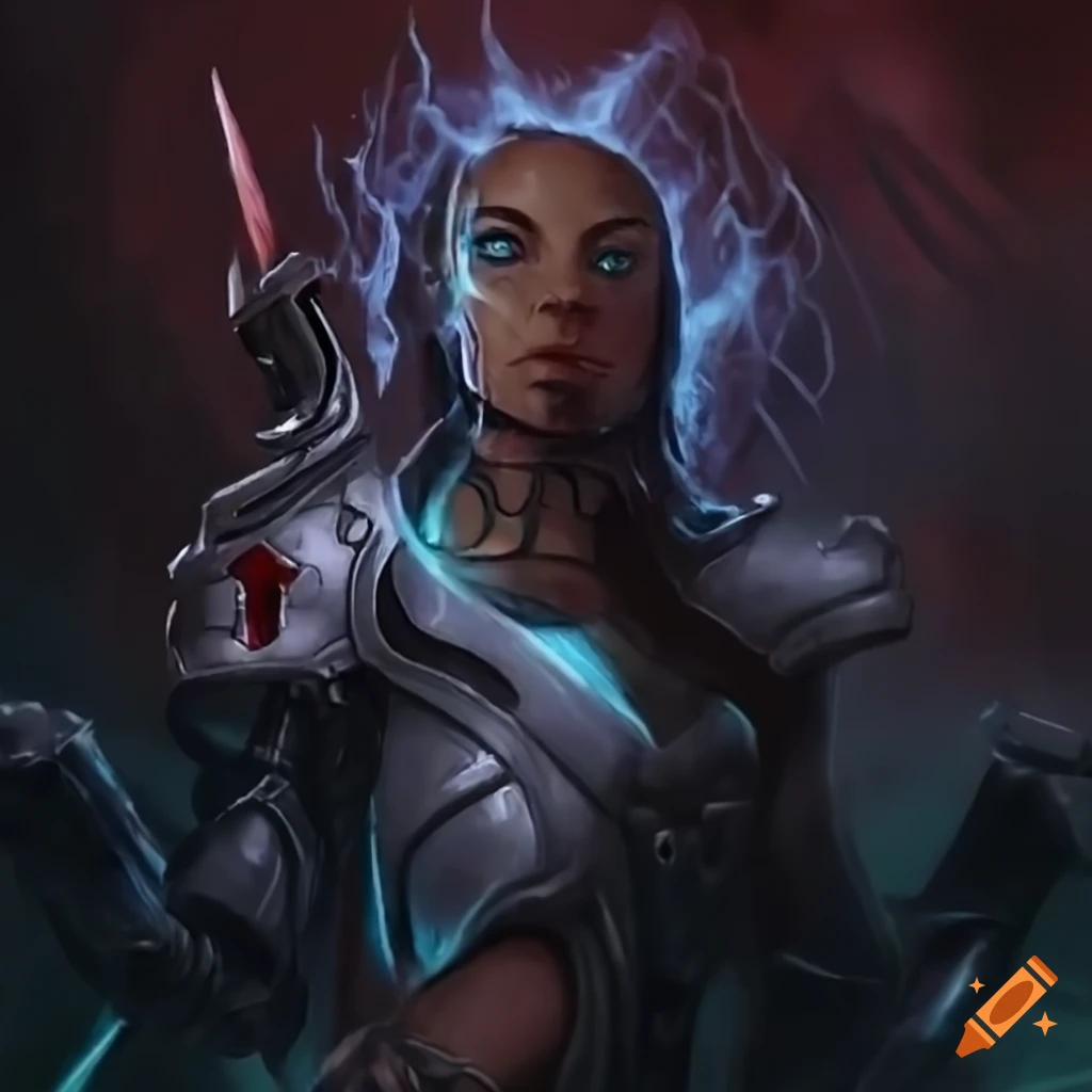 Prosthetic arm with bloodied claws in a magical style