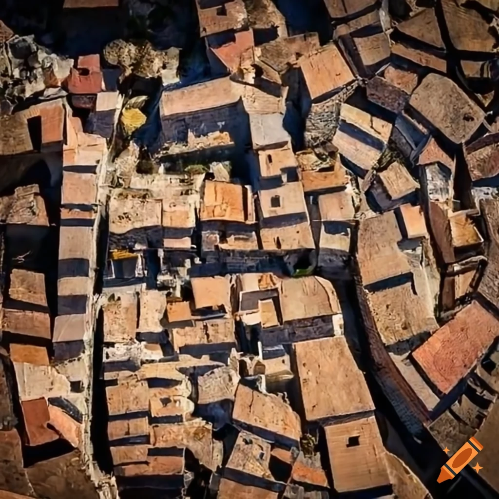 Top view of medieval Mediterranean fisher's village