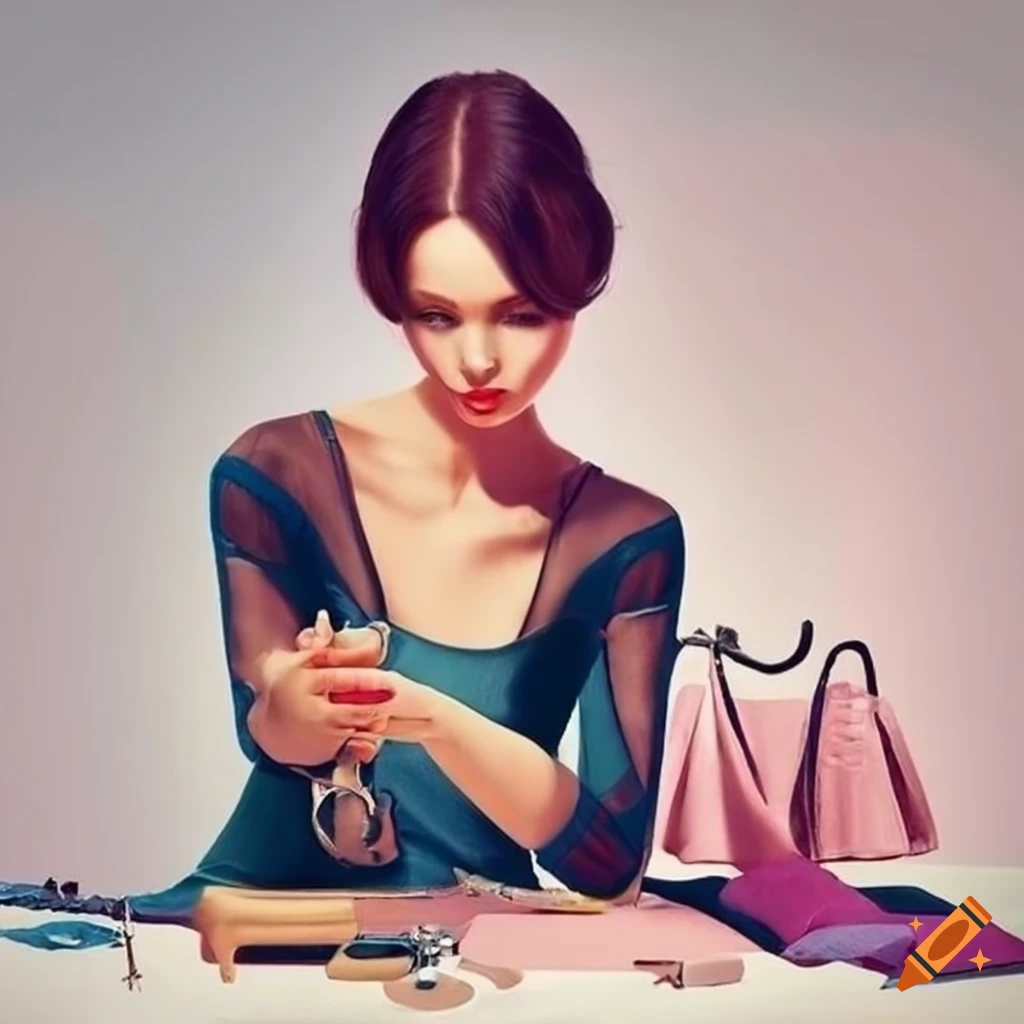 Female fashion designer sewing