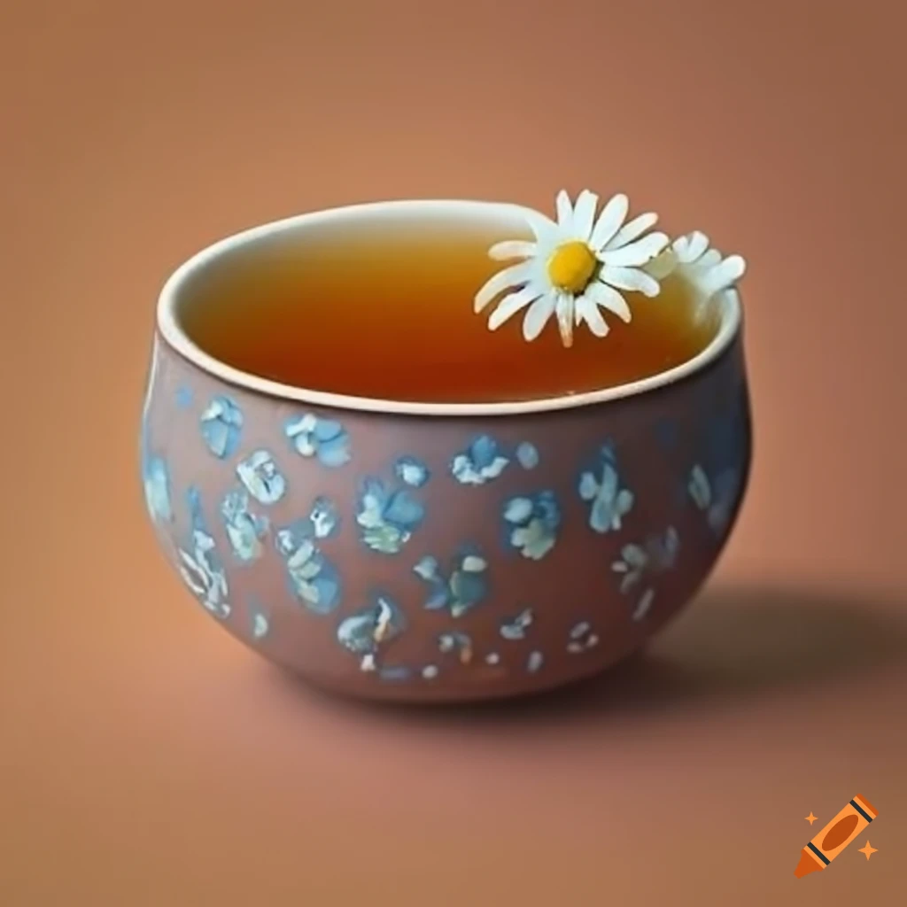 Clay bowl with chamomile tea