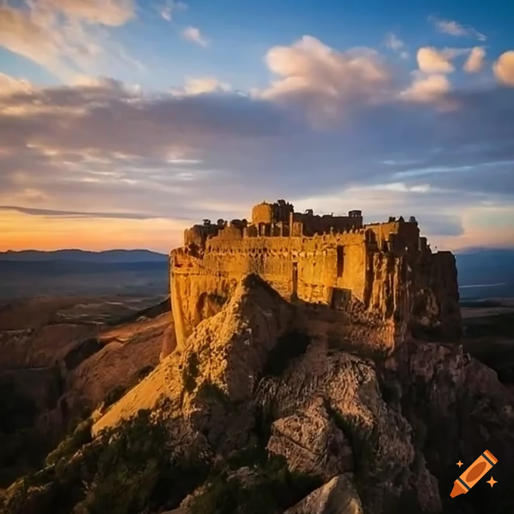 Large rock castle at the foot of a mountain in North Africa