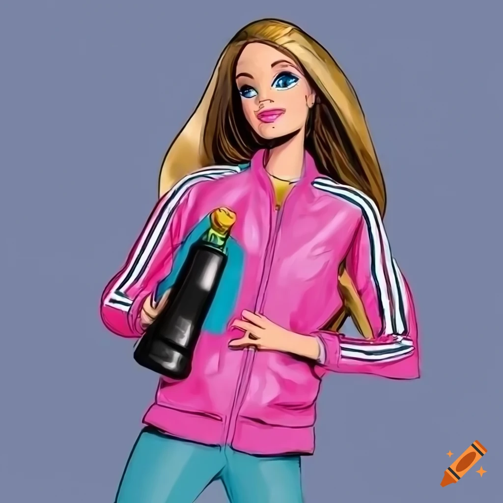 Comic illustration of stylish barbie character with adidas track jacket