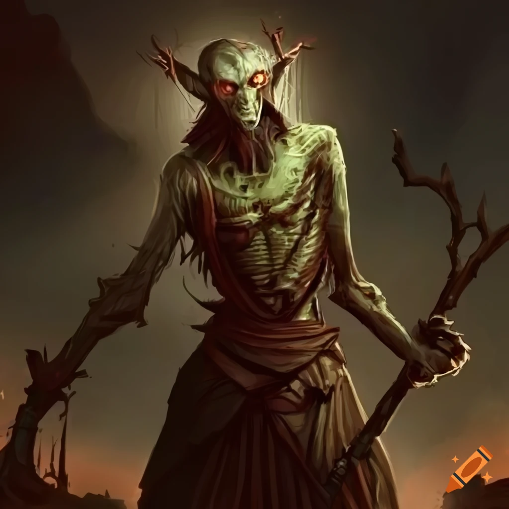 Evil druidic cult member in a diesel-punk fantasy setting