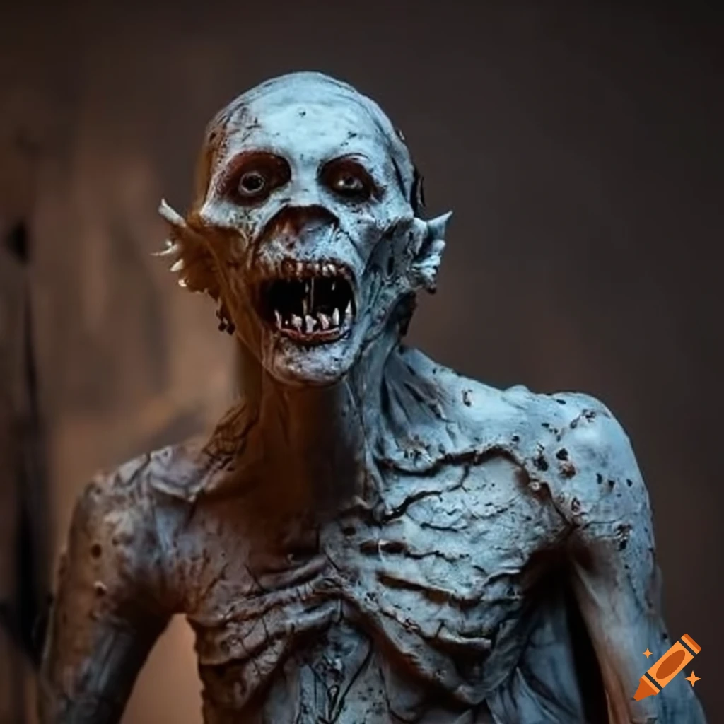 Detailed fearsome undead creature with a gristly expression and rusted weapon