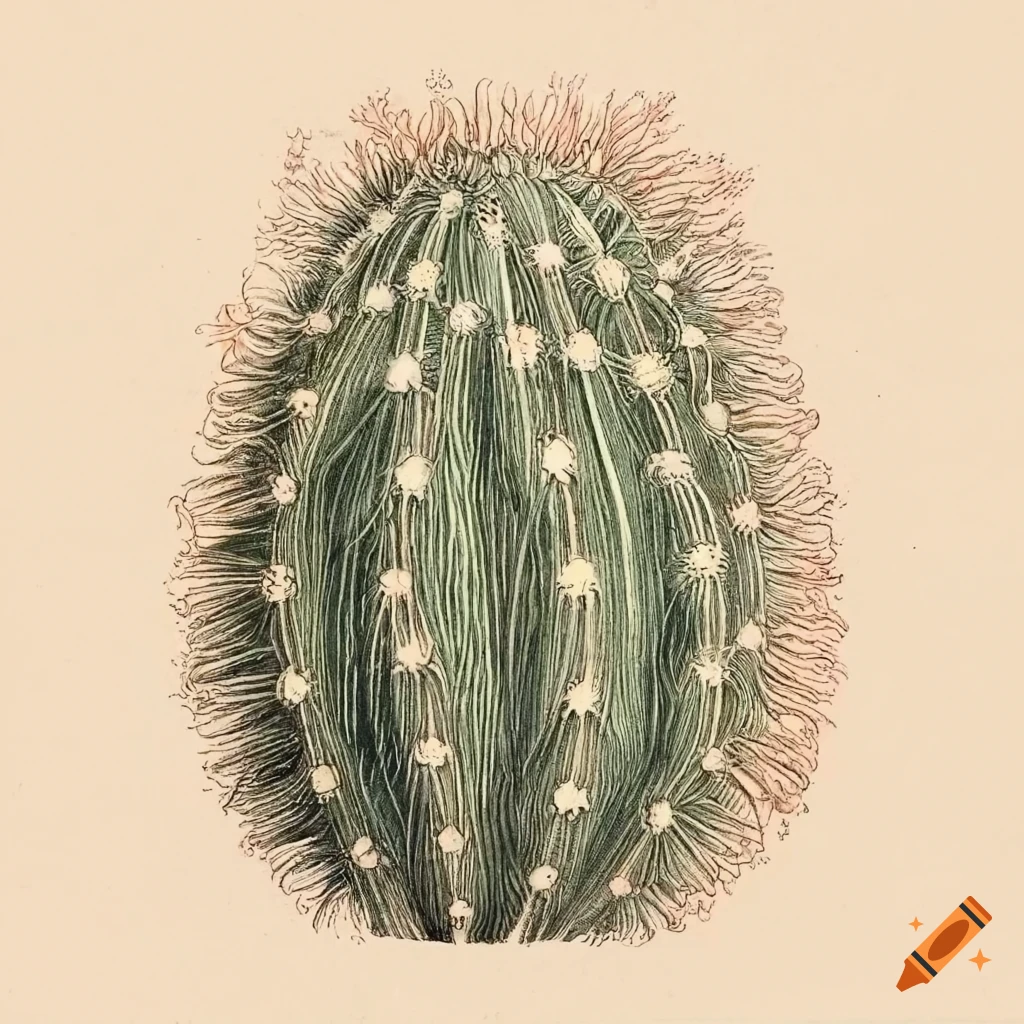 Vintage botanical illustration of Cephalocereus senilis plant