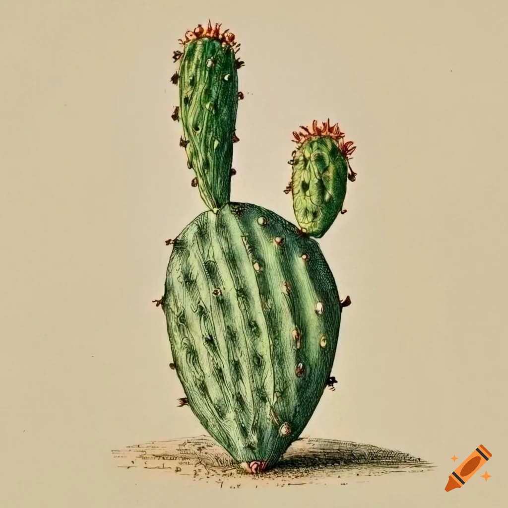 Vintage botanical drawing of Opuntia humifusa plant