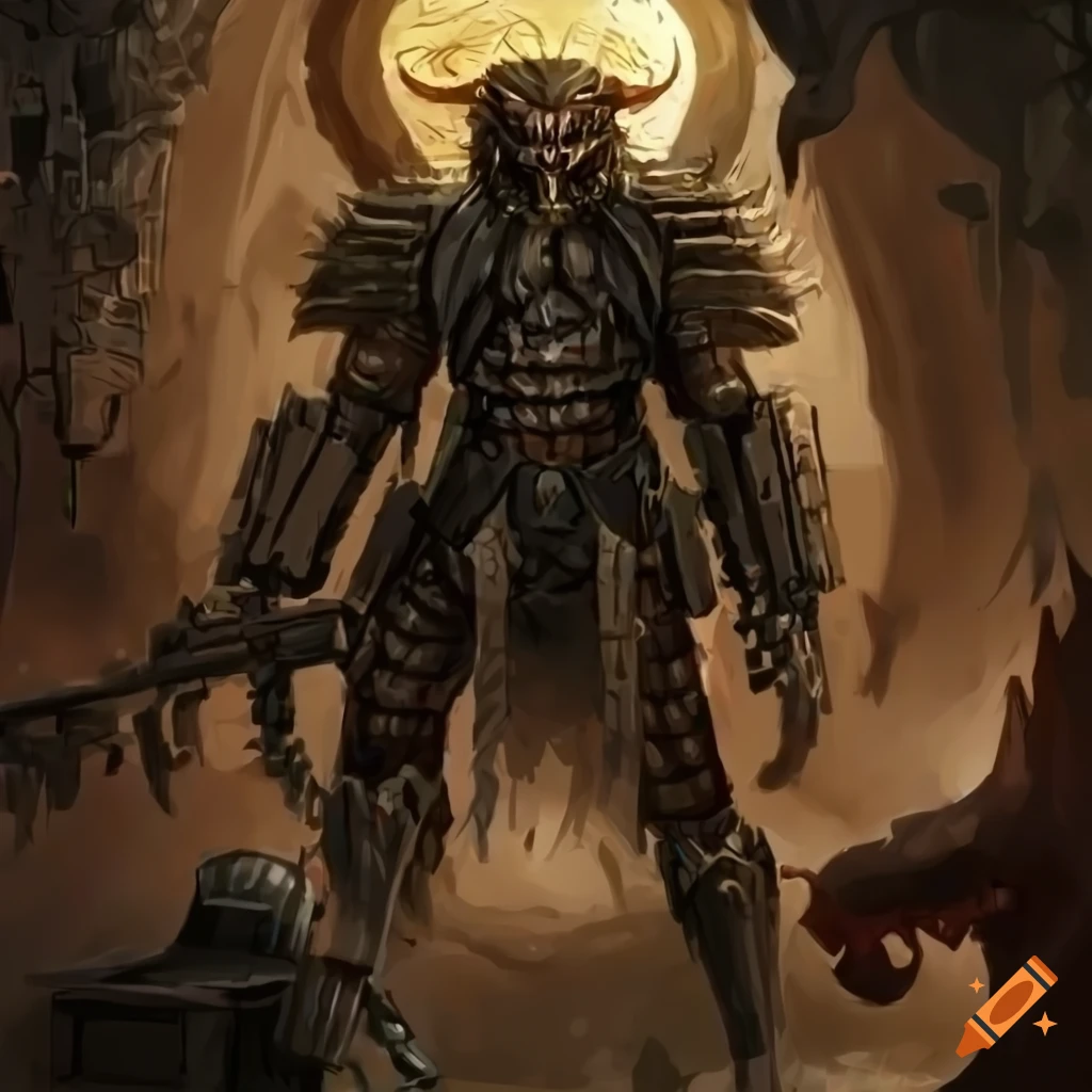 Mechanical warden predator patrolling a labyrinth in a fantasy art style