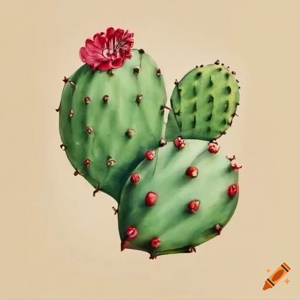 Vintage botanical illustration of prickly pear cactus fruit