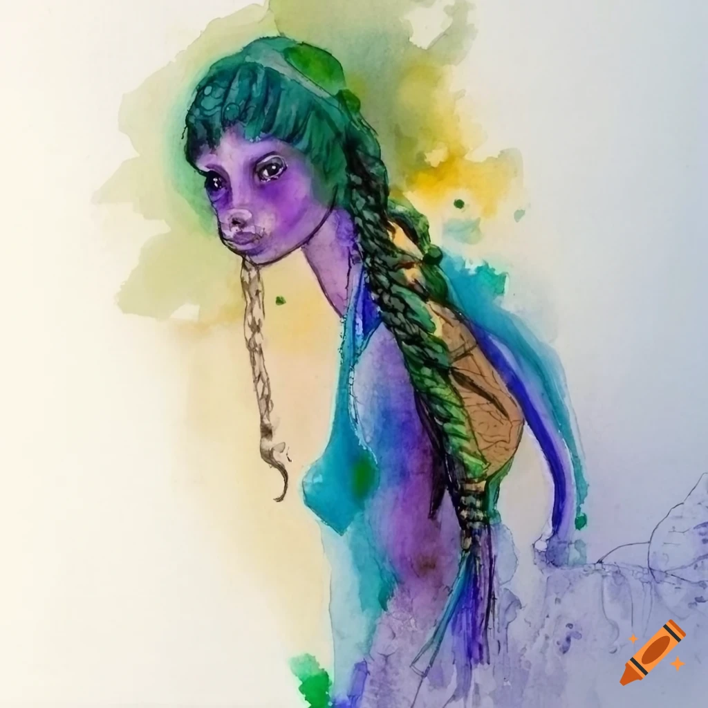 Watercolour art of figures with expressive eyes and bright colors