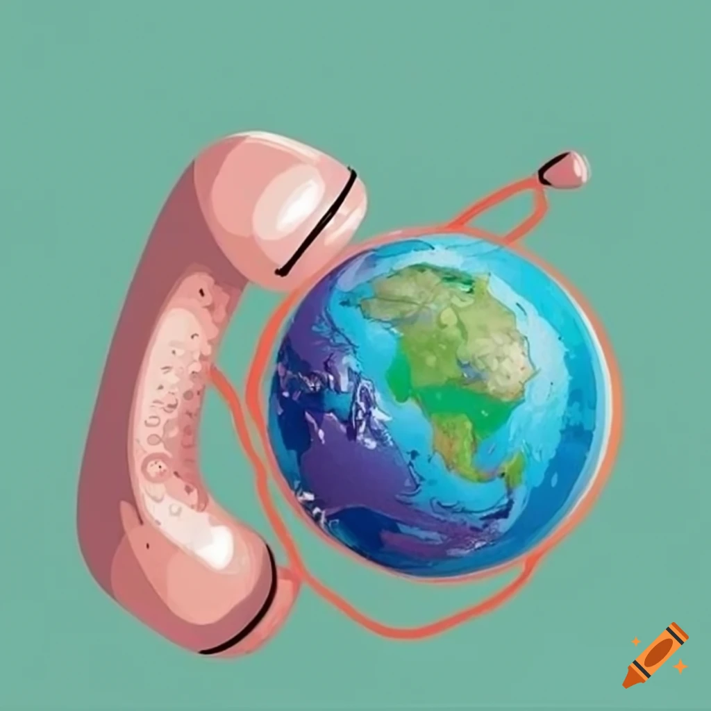 Telephone wrapped around the Earth in pastel illustration