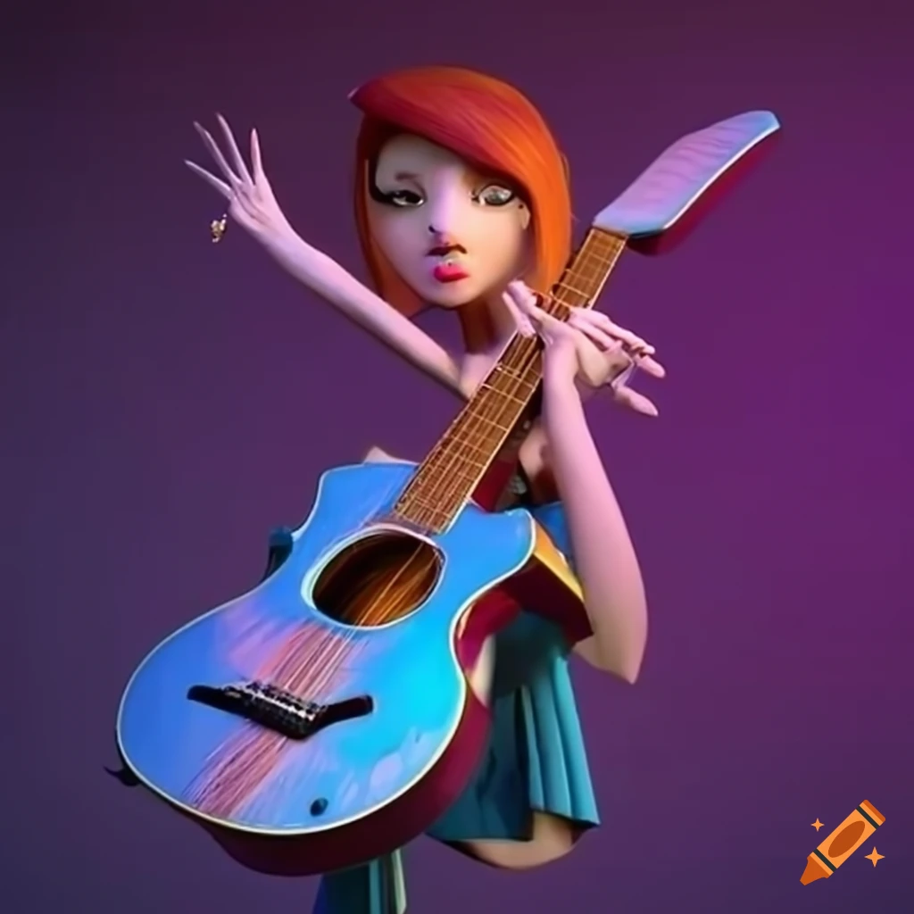 SHAG JOSH AGLE art style of a girl playing guitar