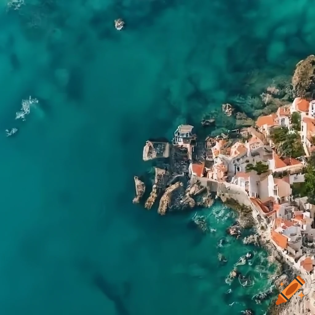 Aerial view of a village by the Mediterranean Sea